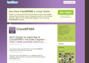 Cisco's Twitter profile, which is still used for promoting the latest